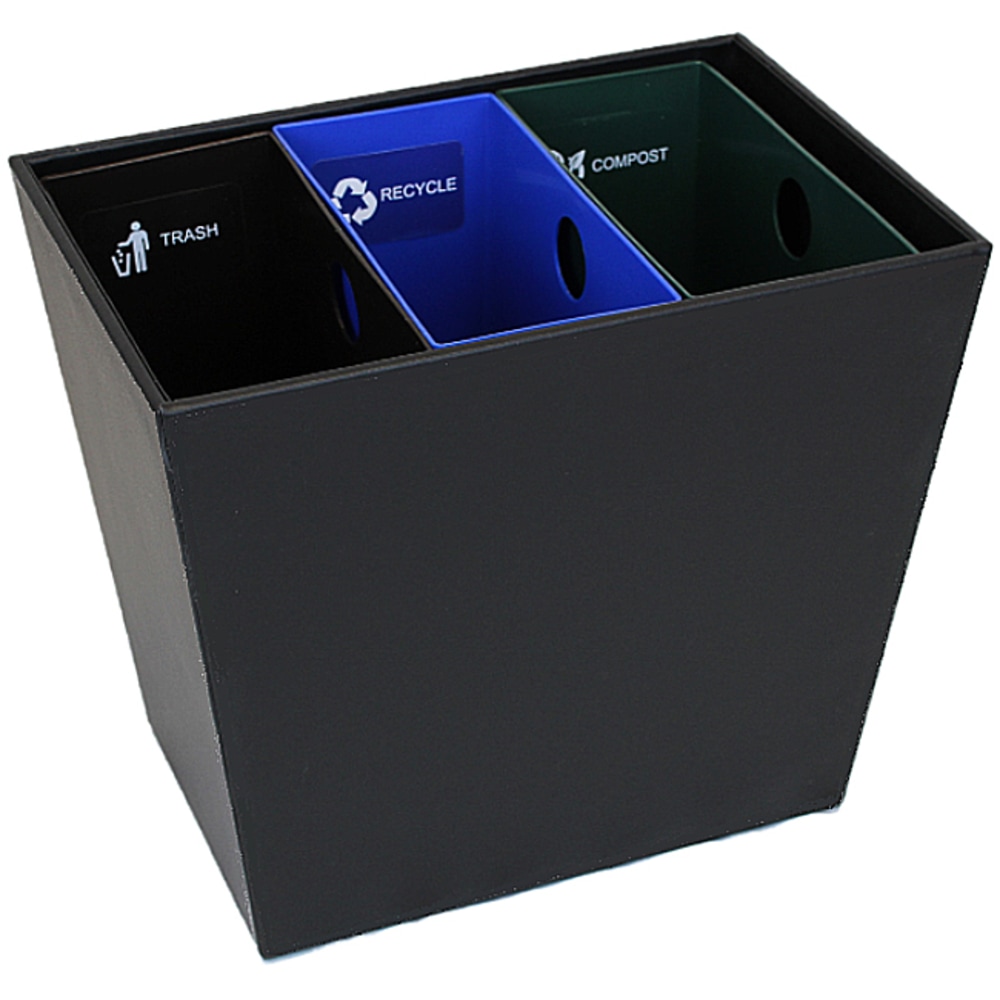Hospitality Source Wood Triple Recycle Bins, 14in x 9-1/2in x 12-1/2in, Black, Set Of 6 Bins MPN:WB-0315