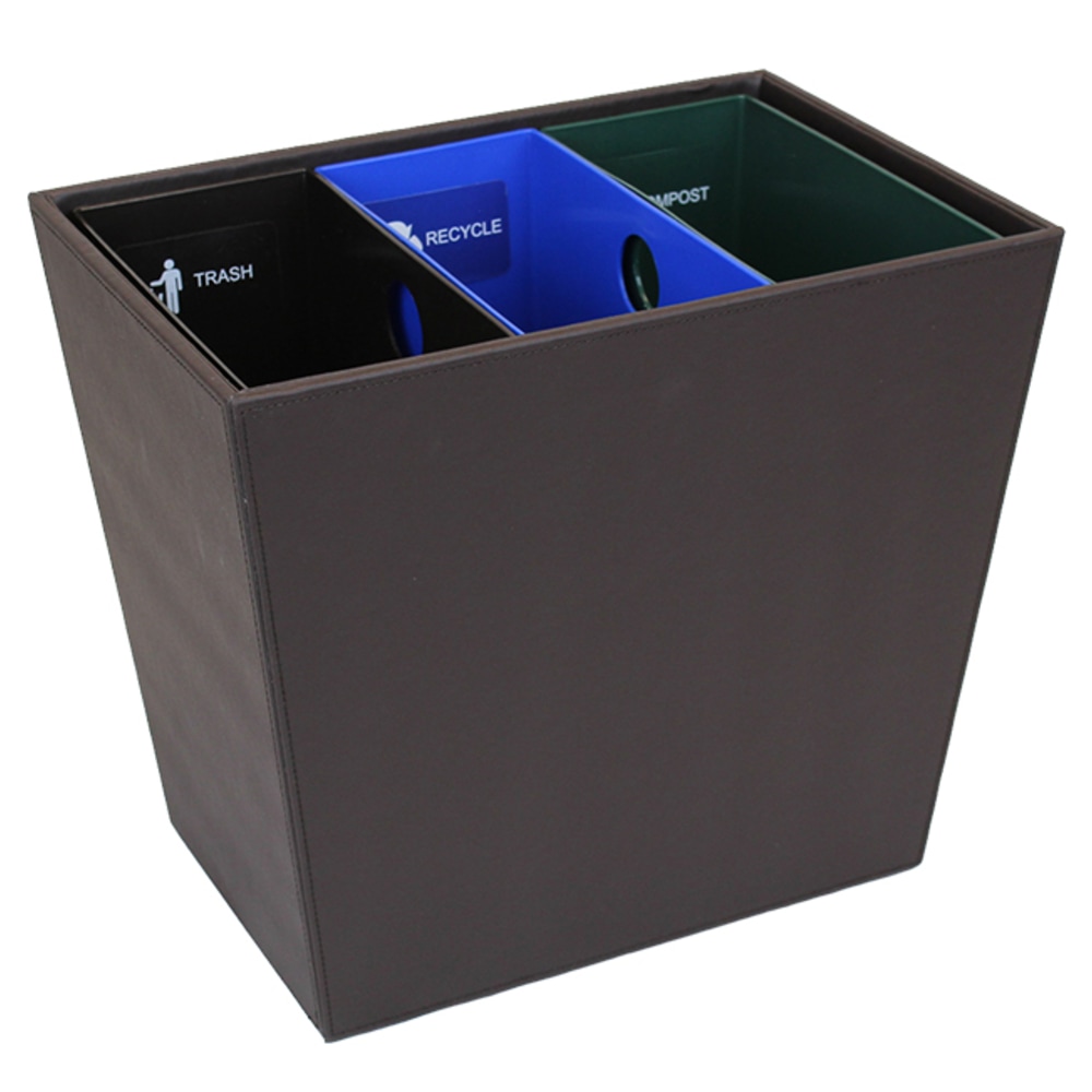 Hospitality Source Wood Triple Recycle Bins, 14in x 9-1/2in x 12-1/2in, Mocha Brown, Set Of 6 Bins MPN:WB-0316