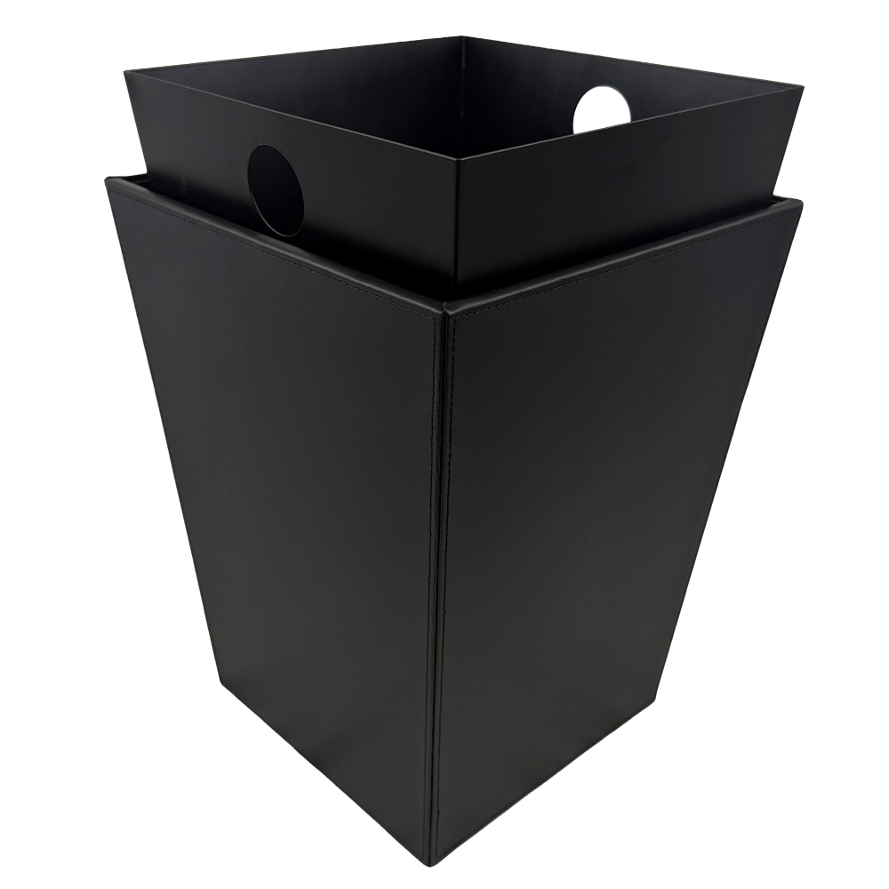 Hospitality Source Wood/Metal Waste Bins, 9-1/2in x 9-1/2in x 12-1/2in, Black, Set Of 6 Bins MPN:WB-0337 SET