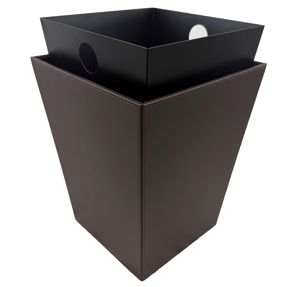 Hospitality Source Wood/Metal Waste Bins, 9-1/2in x 9-1/2in x 12-1/2in, Mocha Brown, Set Of 6 Bins MPN:WB-0338 SET