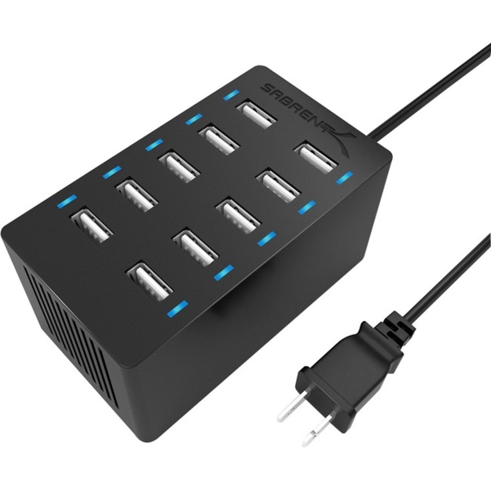 Sabrent 60 Watt (12 Amp) 10-Port Desktop USB Rapid Charger - 60 W - 120 V AC, 230 V AC Input - 5 V DC Output - 12 A MPN:AX-TPCS