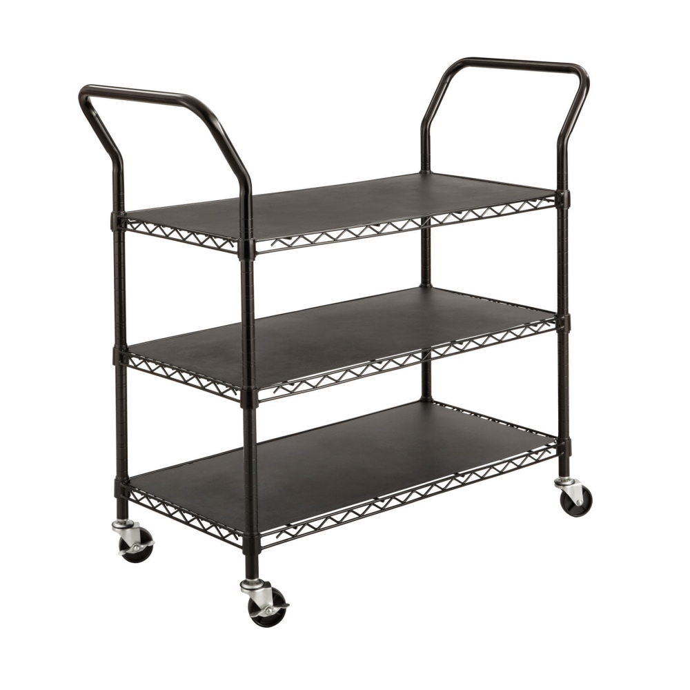 Safco Wire Utility Cart, 3 Shelves, 40 1/2inH x 43 3/4inW x 19 1/4inD, Black MPN:5338BL
