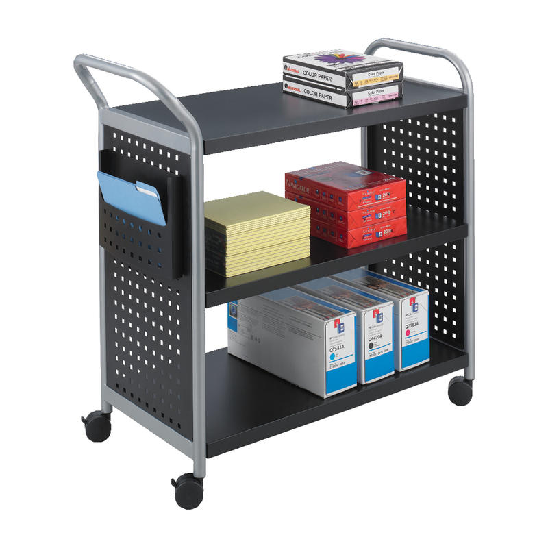 Safco Scoot 3-Shelf Steel Utility Cart, 38inH x 31inW x 13inD, Black/Silver MPN:5339BL