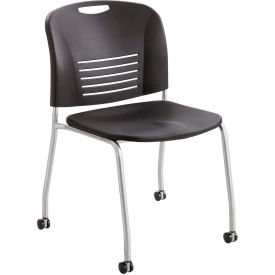 Safco® Vy Plastic Stacking Chair with Straight Legs and Casters - Black - Pack of 2 4291BL