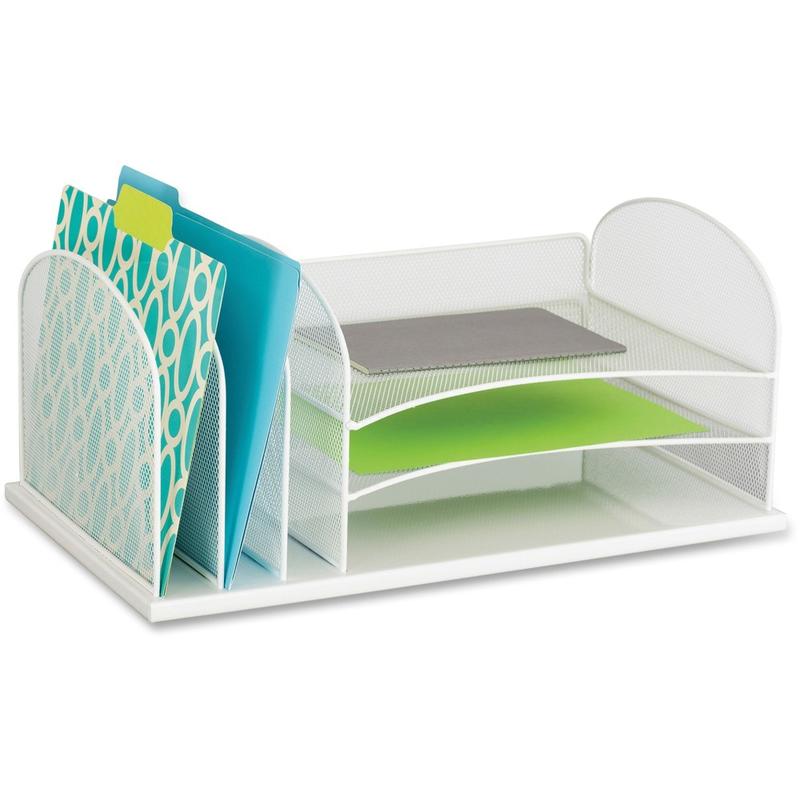 Safco Onyx 3 Tray/3 Upright Section Desk Organizer, 8.25inH x 19.50inW x 11.50inD, Desktop, White, Steel MPN:3254WH