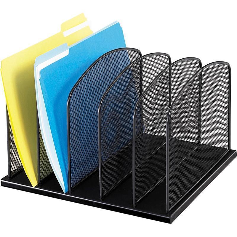 Safco Mesh Desk Organizers, 5 Compartment(s), 2in, 8.3inH x 12.5inW x 11.3inD, Desktop, Black, Steel, 1Each MPN:3256BL