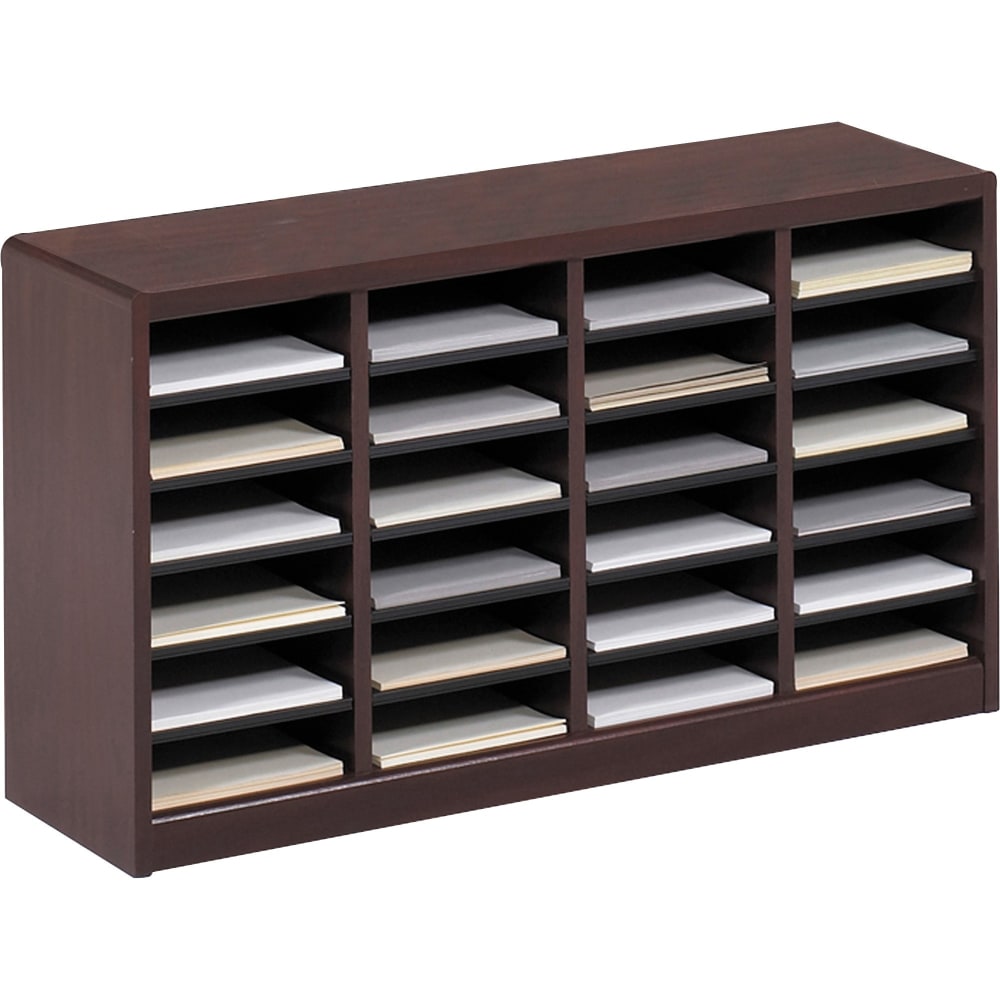 Safco E-Z Stor Wood Literature Organizer, 24 Compartments, 23inH, Mahogany MPN:9311MH