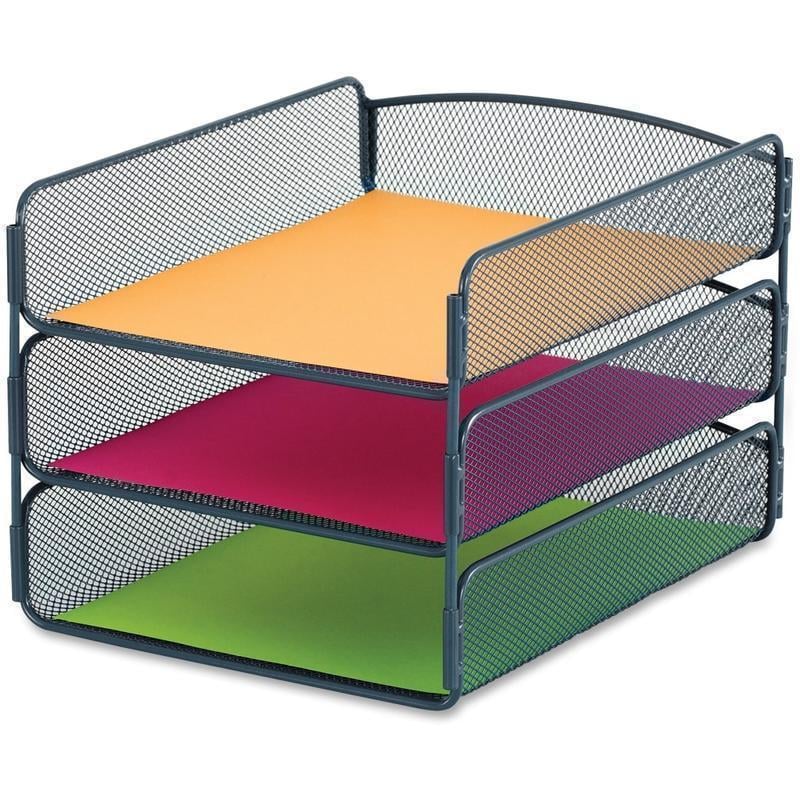 Safco Onyx Letter Tray, 3 Compartment(s), 8inH x 9.25inW x 11.75inD, Desktop, Blue, Steel MPN:3271BU