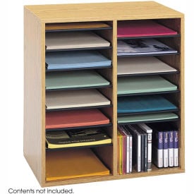 16 Compartment Adjustable Literature Organizer - Medium Oak 9422MO