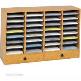 32 Compartment Adjustable Literature Organizer w/ Drawer - Oak 9494MO