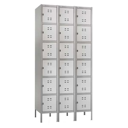 Box Locker, 36 in W, 18 in D, 78 in H, (3) Wide, (6) Tier, Gray MPN:5527GR