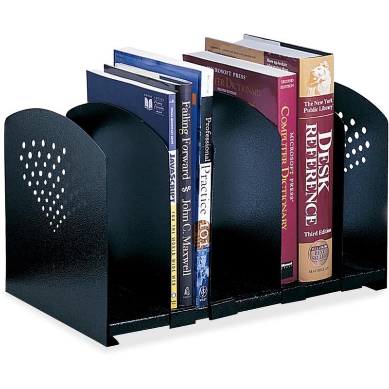 Safco 5 Section Adjustable Book Rack - 5 Divider(s) - 9.3in Height x 15.5in Width x 9in Depth - Desktop - Black - Steel - 1Each MPN:3116BL