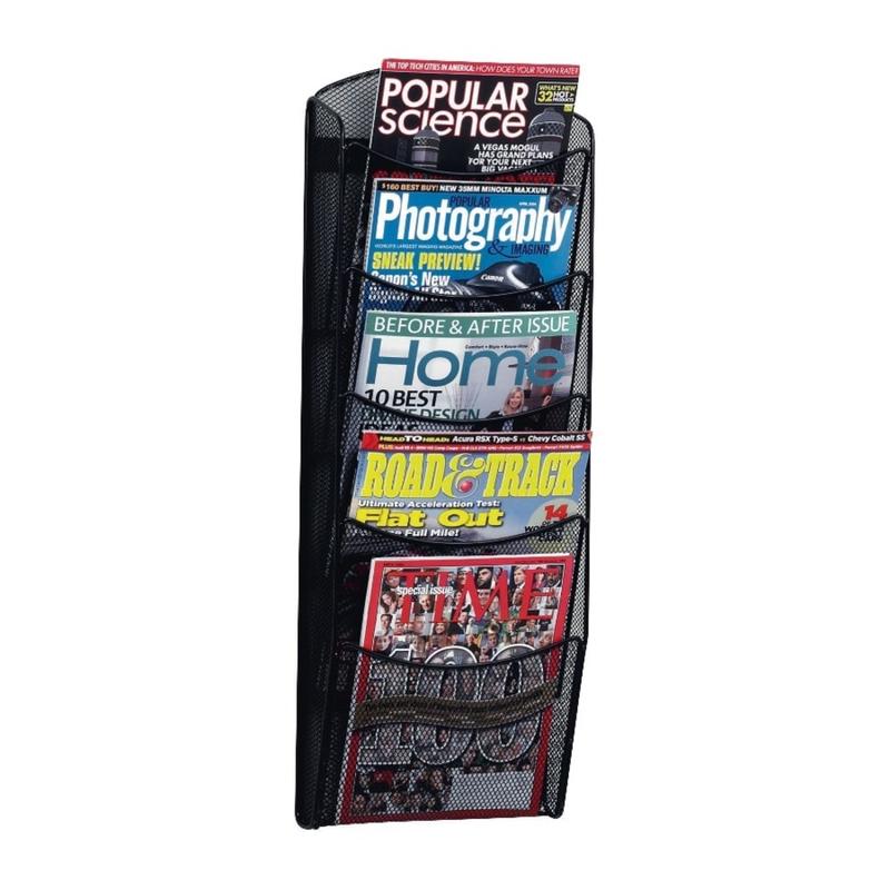 Safco 5-Pocket Mesh Magazine Rack, 28 1/3inH x 10 1/4inW x 3 1/2inD, Black MPN:5578BL