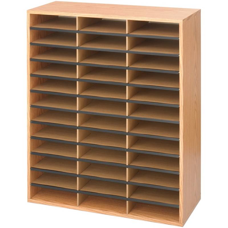 Safco Laminte Literature Organizer - 36 Compartment(s)- Floor - Medium Oak - Particleboard - 9403MO MPN:9403MO