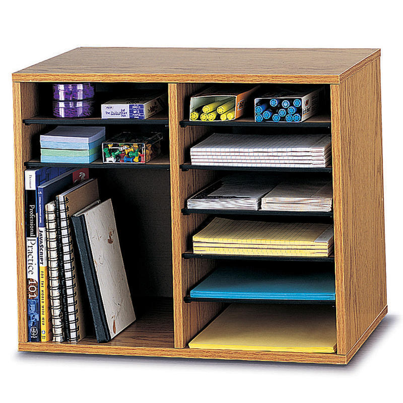 Safco Wood Adjustable Organizer, 16 1/8inH x 19 5/8inW x 11 7/8inD, Medium Oak MPN:9420MO