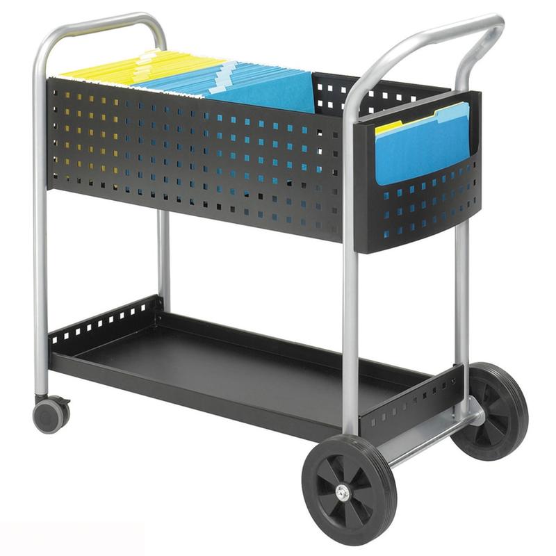 Safco Scoot Mail Cart, 40 3/4inH x 22 1/2inW x 39 1/2inD, Silver/Black MPN:5239BL