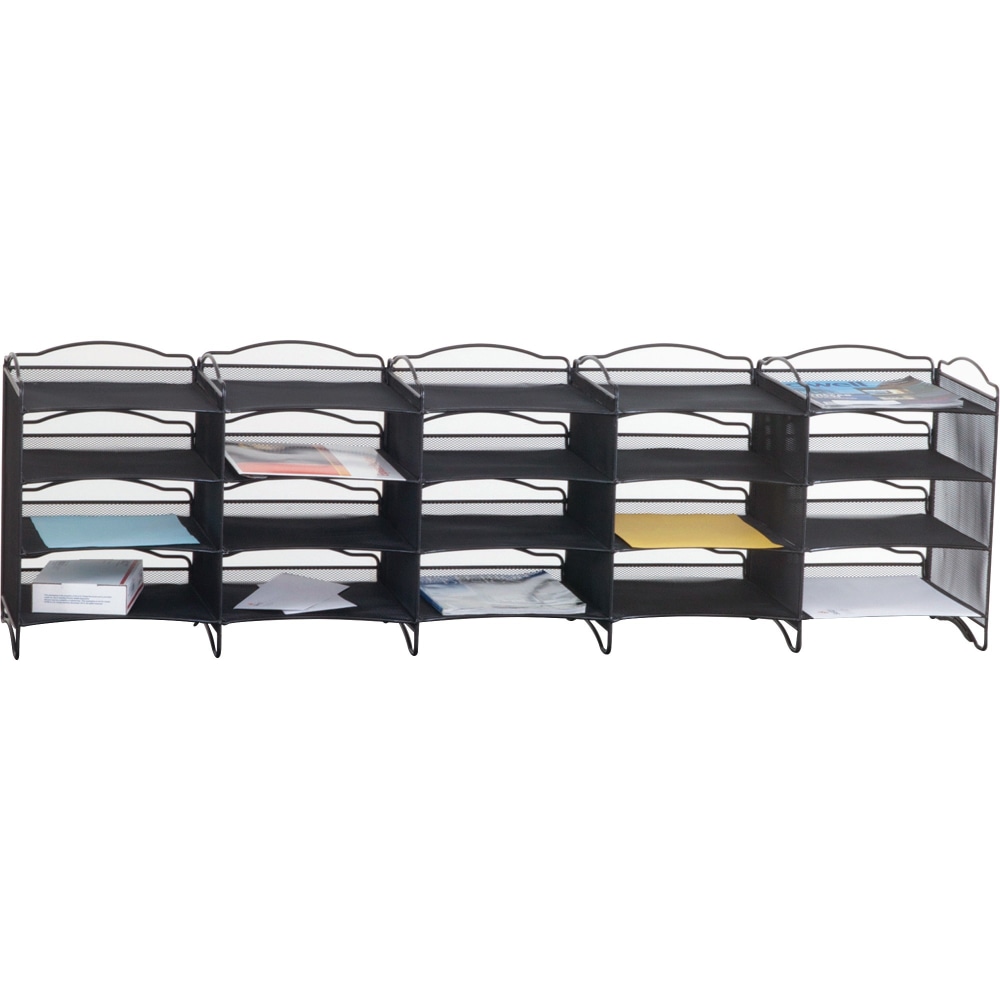 Safco Onyx Mail Sorter - 500 x Sheet - 20 Compartment(s) - Compartment Size : 3.75in x 11in x 12.50in - Sturdy - Powder Coated - Black - 1 Each MPN:7770BL
