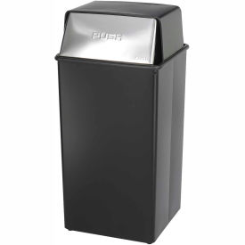 Safco® Steel Square Trash Can W/Push Top Lid 36 Gallon Black 9895
