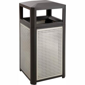 Safco® Outdoor Perforated Steel Trash Can Side Opening 38 Gallon Black 9934BL