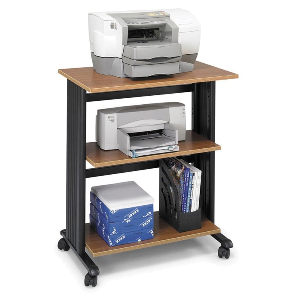 Safco 1881MO 3 Level Adjustable Printer Stand, 3 x Shelf(ves), 35inH x 29.50inW x 20inD, Steel, Medium Oak, Black MPN:1881MO