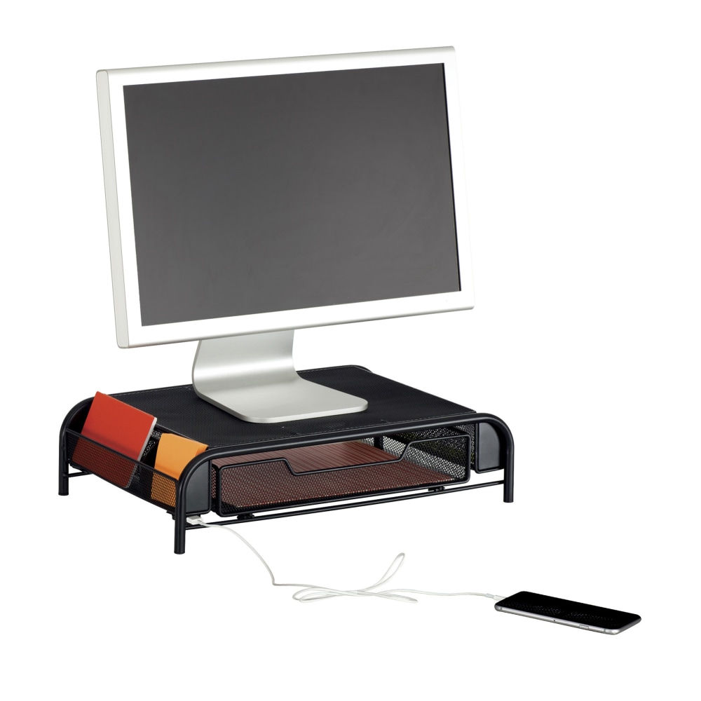 Safco USB Powered Onyx Mesh Desk Organizer, Monitor Stand, Black MPN:3230BL