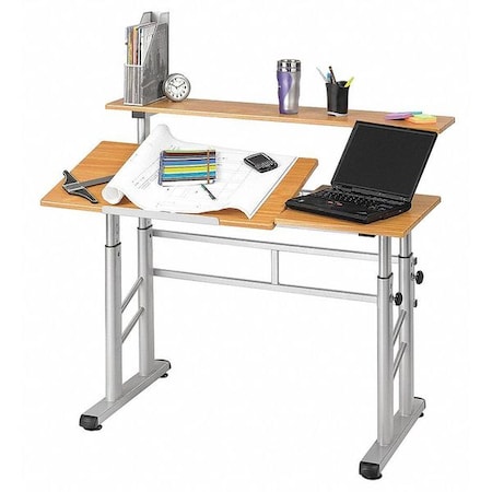 Rectangle Split Level Drafting Table, 47.25 W, 29.75 L, 37.25 H, Woodgrain Melamine Top, Medium Oak MPN:3965MO