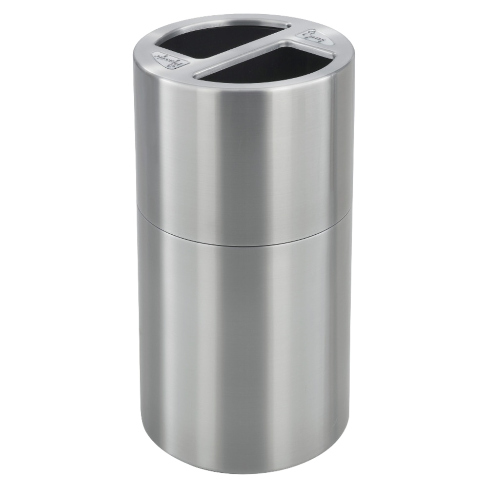 Safco Round Aluminum Dual Recycling Receptacle, 30 Gallons, 17 1/2in x 32 1/2in, Stainless Steel MPN:9931SS