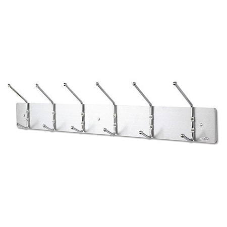 Metal Wall Rack, 6 Ball-Tipped Double-Hooks, 36Wx3.75Dx7H, Satin Metal MPN:4162