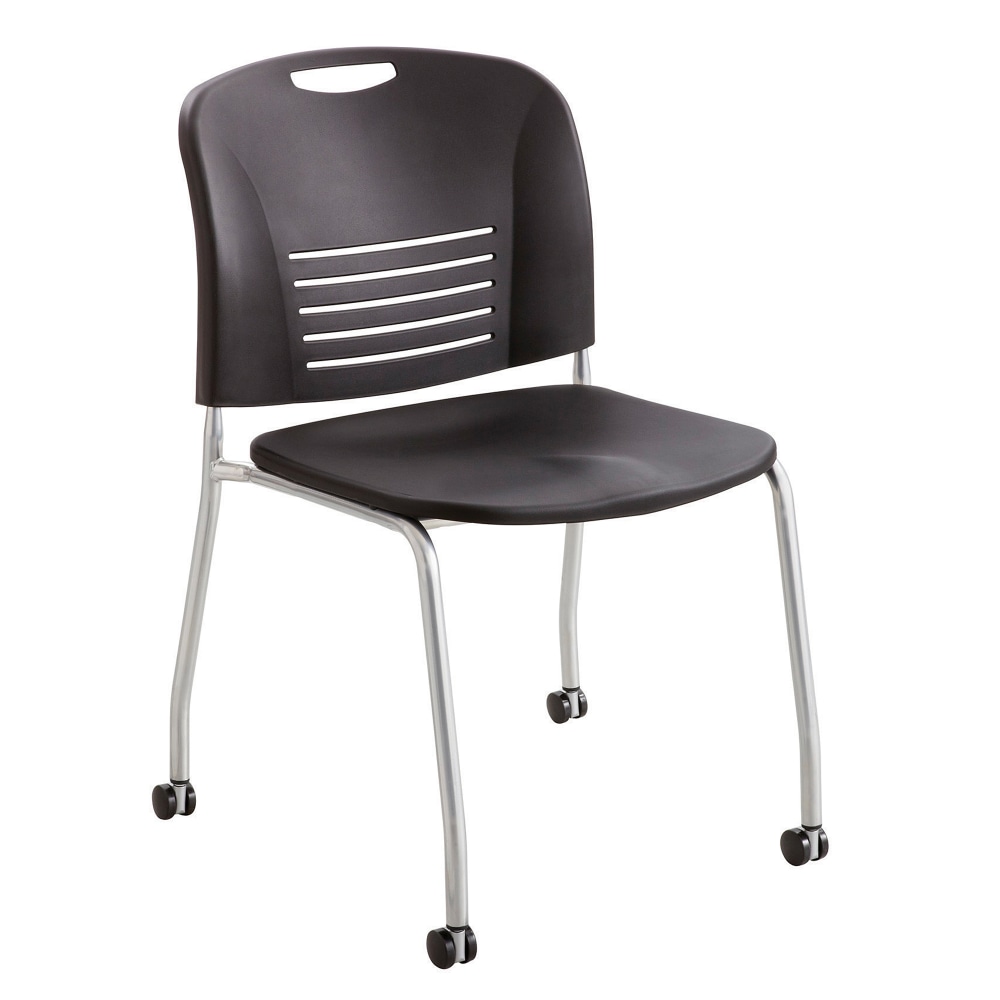 Safco Vy Plastic Seat, Plastic Back Stacking Chair, 17in Seat Width, Black Seat/Silver Frame, Quantity: 2 MPN:4291BL