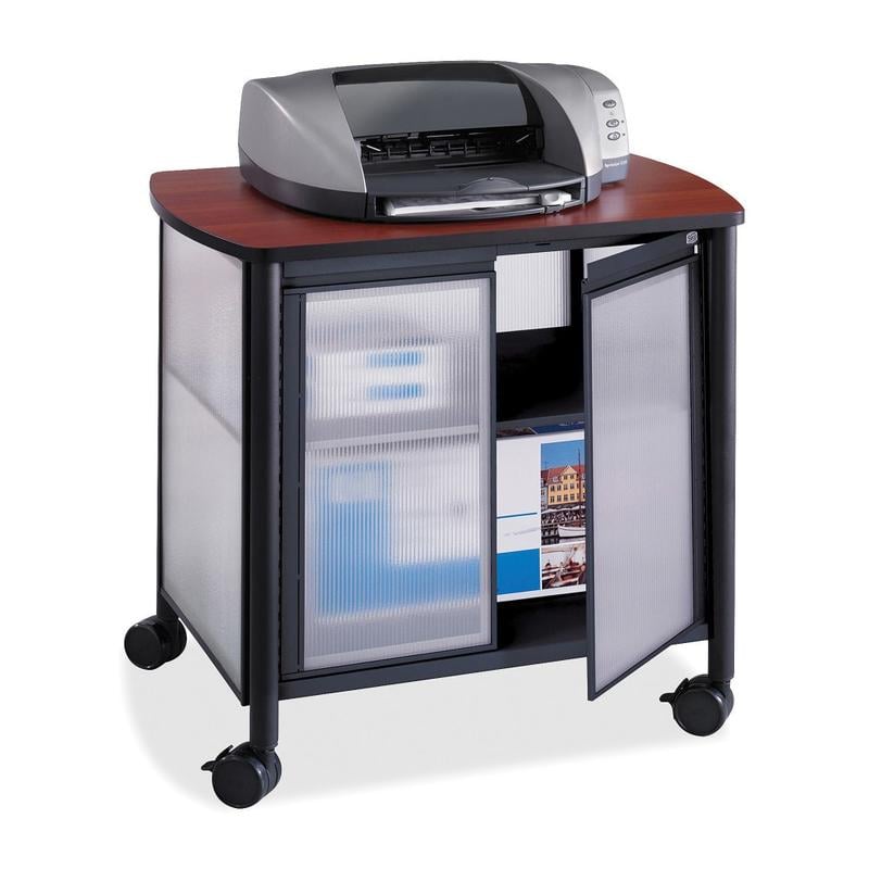 Safco Impromptu Machine Stand, Deluxe With Doors, 30 4/5inH x 34 4/5inW x 25 1/2inD, Cherry/Black MPN:1859BL