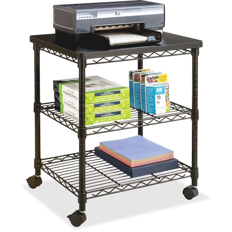 Safco Deskside Wire Machine Stand, 200 lb Load Capacity, 2 x Shelf(ves), 27inH x 24inW x 20inD, Steel, Black MPN:5207BL