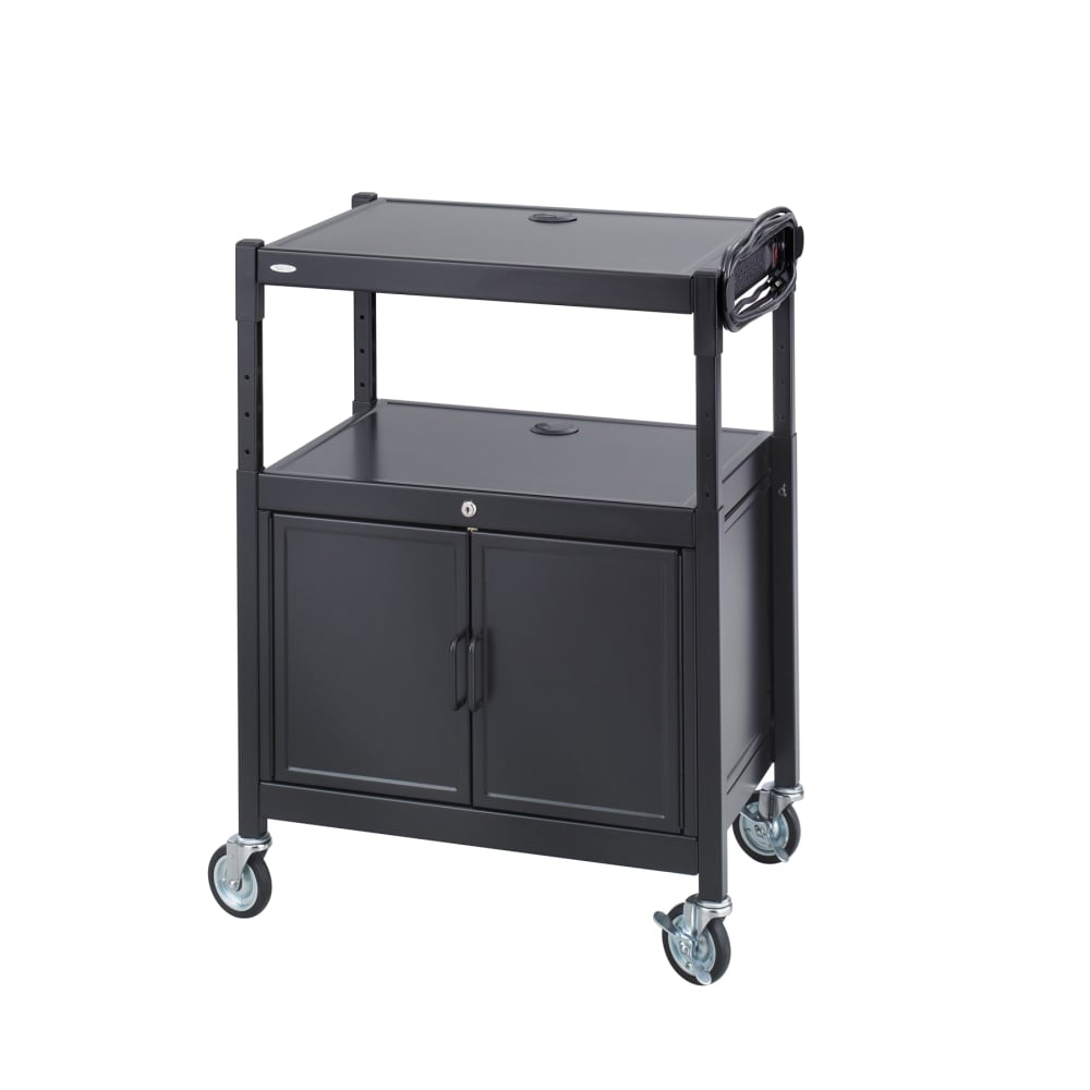 Safco Steel Adjustable AV Carts With Cabinet, Adjust., 42inH x 24inW x 18inD, Black MPN:8943BL