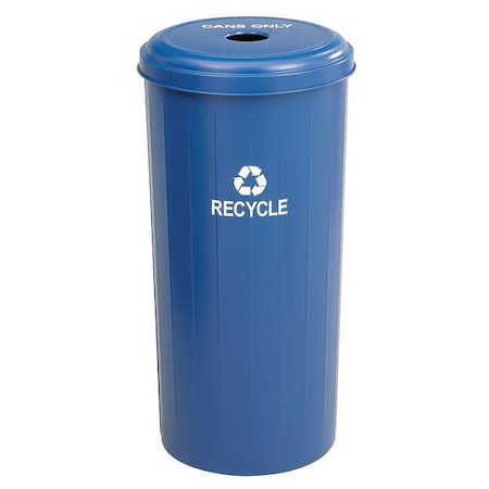 20 gal Round Recycling Bin, Open Top, Blue, Steel, 1 Openings MPN:9632BU