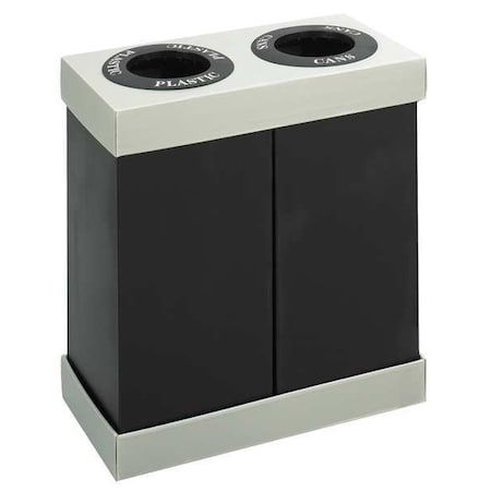 56 gal Rectangular Recycling Bin, Open Top, Black, Polyethylene, 2 Openings MPN:9794BL