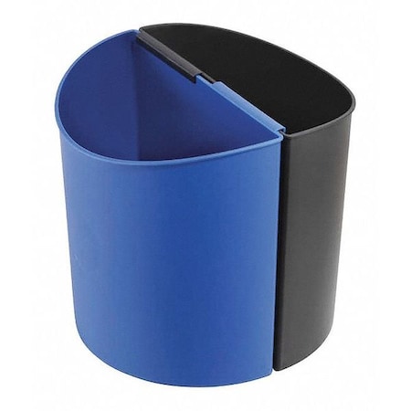 6 gal Half-Round Desk Recycling Container, Open Top, Black/Blue, Plastic, 2 Openings MPN:9927BB