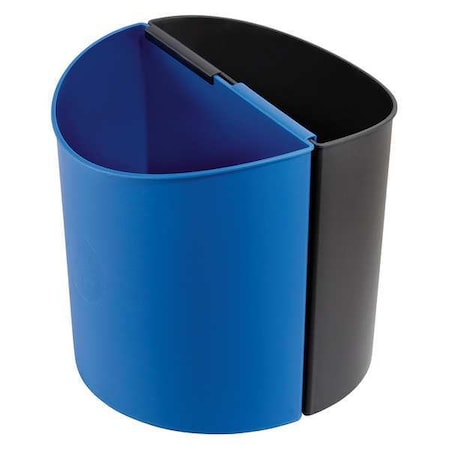 Half-Round Recycling Receptacle, Black/Blue, Plastic, 13