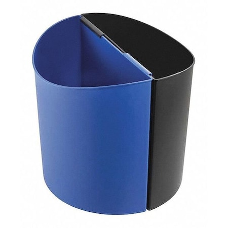 14 gal Half-Round Recycling Bin, Open Top, Black/Blue, Plastic, 2 Openings MPN:9928BB