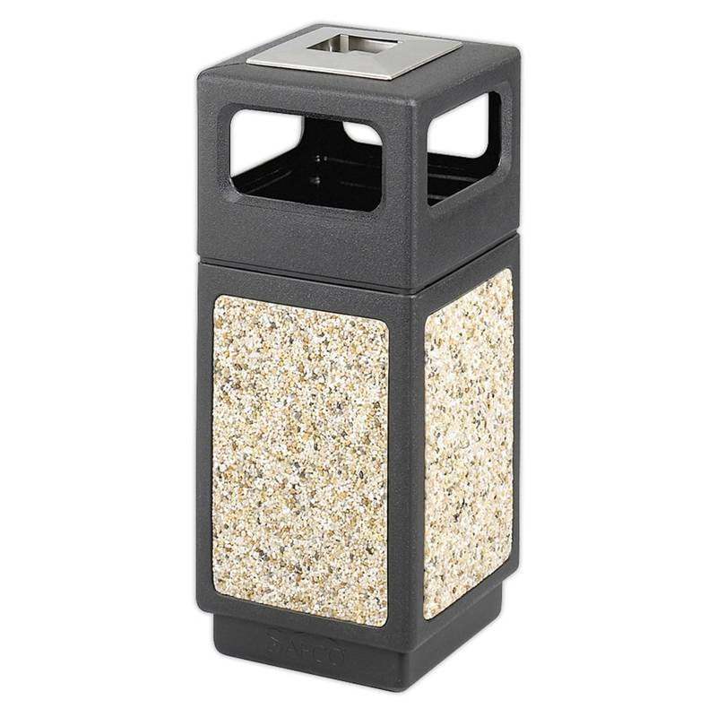 Safco Canmeleon Stone Aggregate Panel Ash Urn, Side Opening, 15 Gallons, Black/Aggregate MPN:9470NC