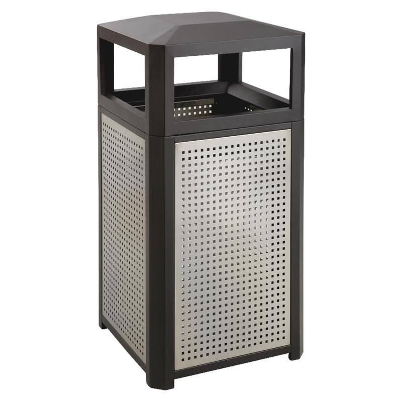 Safco Evos Series Side-Opening Steel Waste Receptacle, 15-Gallon, 33 1/4inH x 16inW x 16inD, Black/Gray MPN:9932BL