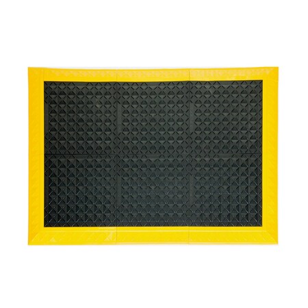 Antifatigue Mat, 44 inch L x 62 inch W, Black Tiles / Yellow Border MPN:AM1BZ2