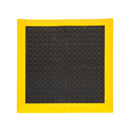 Antifatigue Mat, 44 inch L x 44 inch W, Black Tiles / Yellow Border MPN:ESDA1BZ1