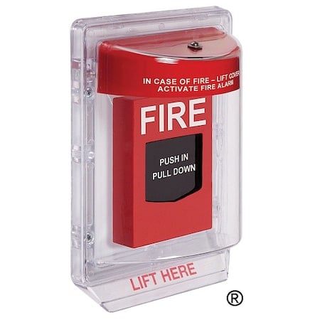 Pull Station Cover with Horn, Polycarbonate, Wall Mount, Red/Clear, 3 3/16 in Depth, 6 13/16 in Wide MPN:STI-1100
