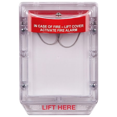 Pull Station Guard, Polycarbonate, Flush Mount, 6 7/8 in W x 8 7/8 in H x 3 1/4 in D, Clear, Red MPN:STI-1200