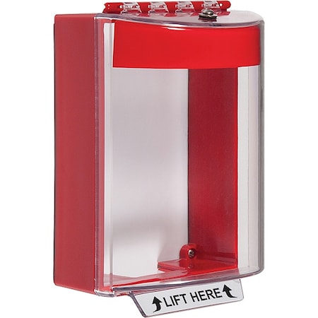 Universal Stopper Cover, Polycarbonate, Surface Mount, 5 1/2 in W x 8 1/8 in H x 4 in D, Clear, Red MPN:STI-13210NR