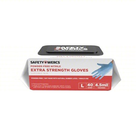 Disposable Gloves, 3 mil Palm, Nitrile, Powder-Free, (AQL)1.5, 40 PK, Blue, L MPN:SWB5012L