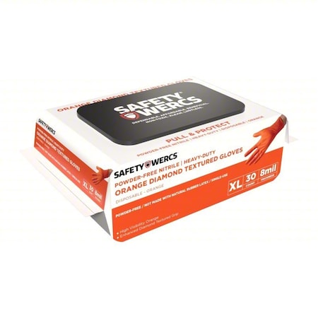 Disposable Gloves, 8 mil Palm, Nitrile, Powder-Free, 30 PK, Orange, XL MPN:SWOR8016XL