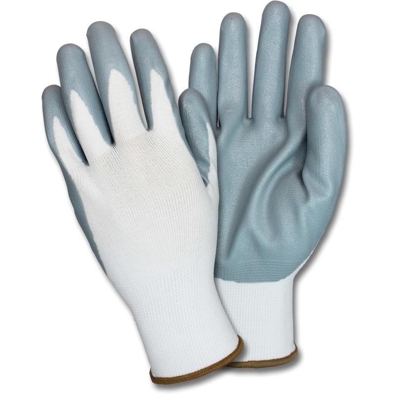 Safety Zone Nitrile Coated Knit Gloves - Hand Protection - Nitrile Coating - XXL Size - White, Gray - Flexible, Knitted, Durable, Breathable, Comfortable - For Industrial - 1 Dozen (Min Order Qty 3) MPN:GNIDEX2XG