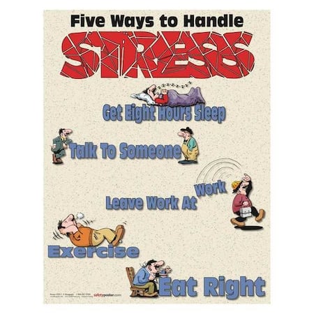 Safety Poster, Five Ways to Handle Stress, 22 in H x, 17 in W, Paper MPN:P2013