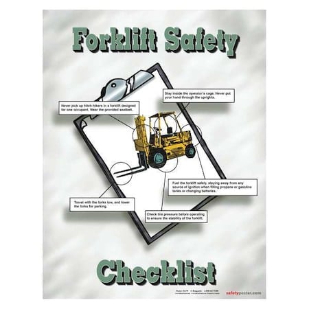 Safety Poster, Forklift Safety Checklist, 22 in H x, 17 in W, Paper MPN:P2170