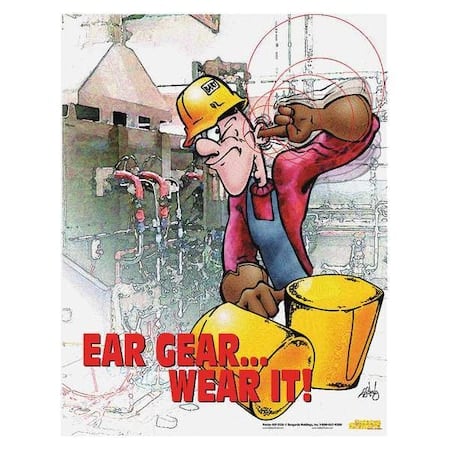 Safety Poster, Ear Gear, Wear It, 22 in H x, 17 in W, Paper MPN:P3126